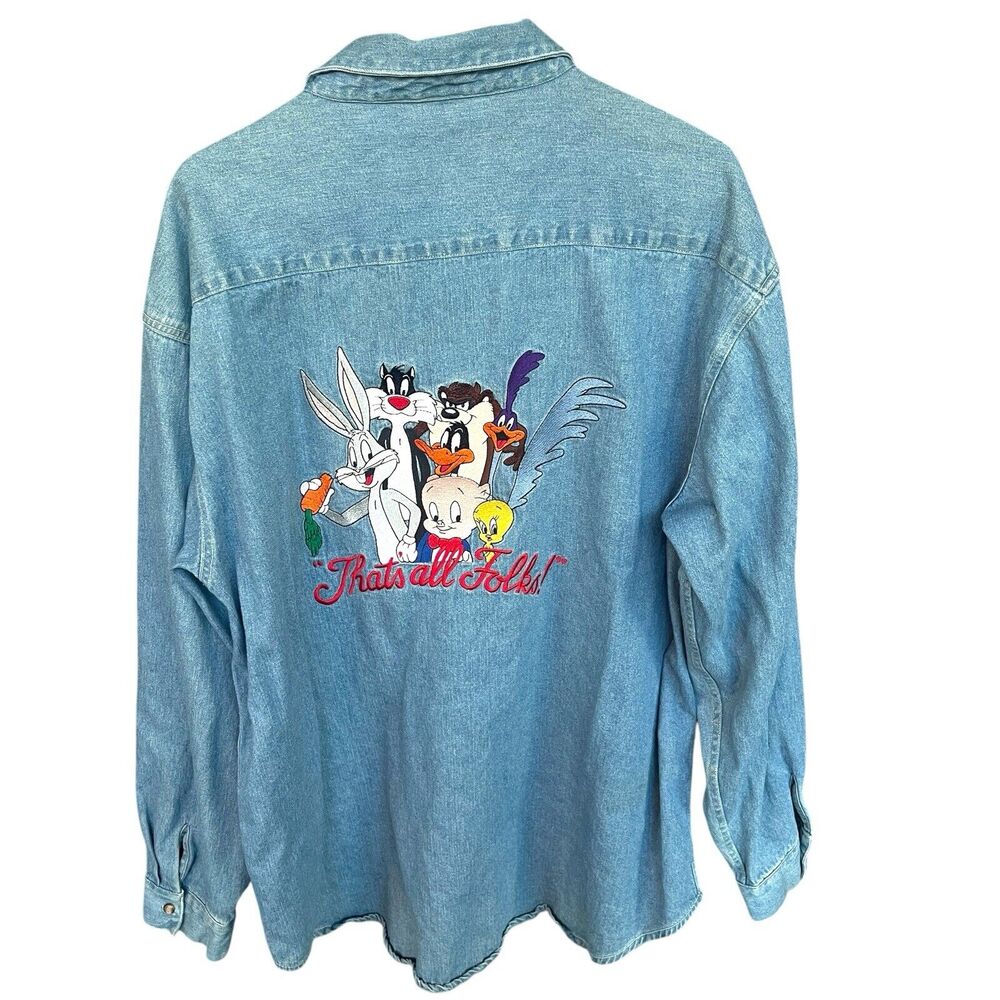 Warner Brothers Button Up Shirt Womens Extra Large‎ XL Looney Tunes Embroidered